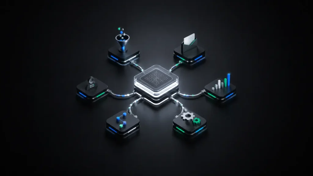 AI automation system organizing marketing tasks and follow-ups