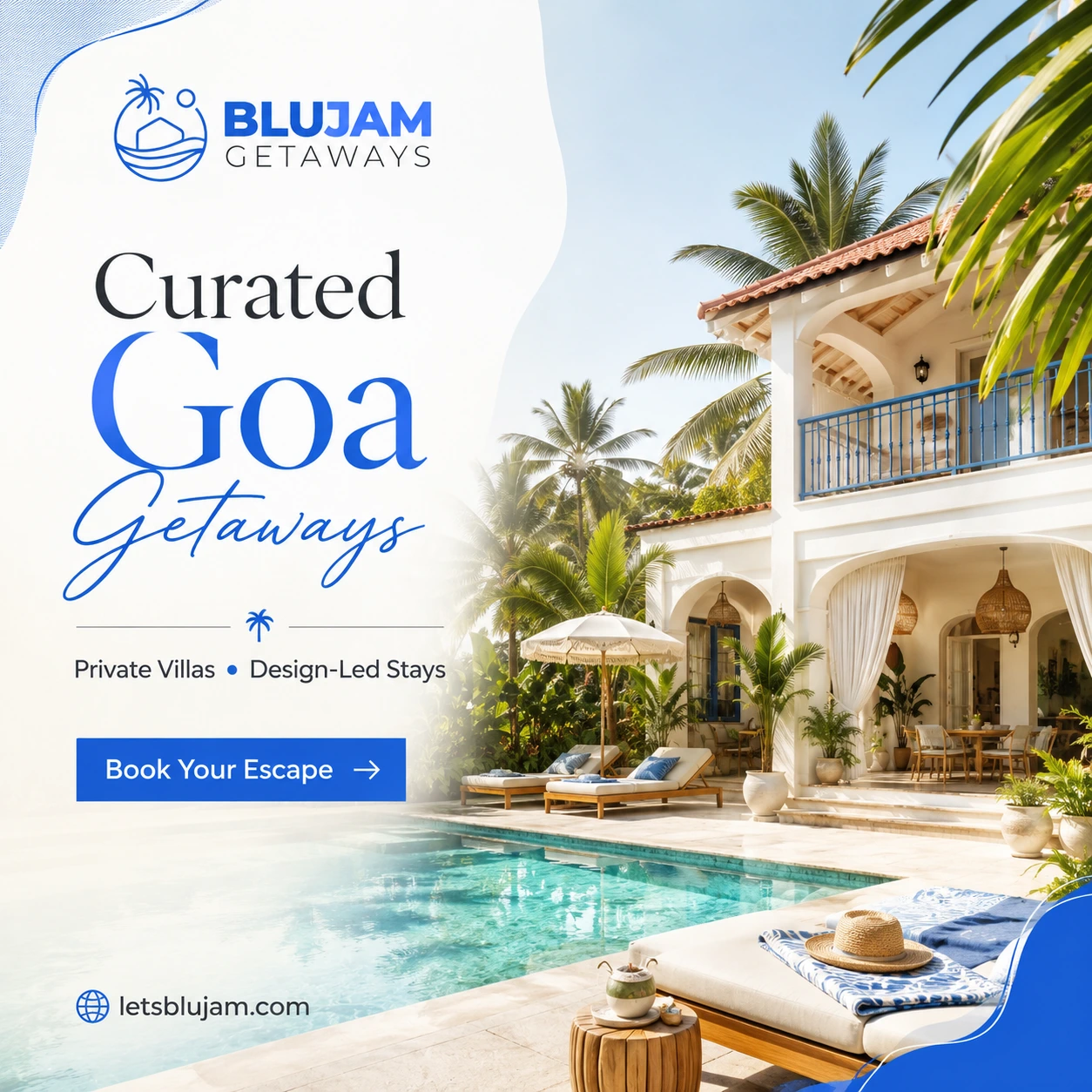Hospitality digital marketing work for BluJam Getaways by Nubix 360